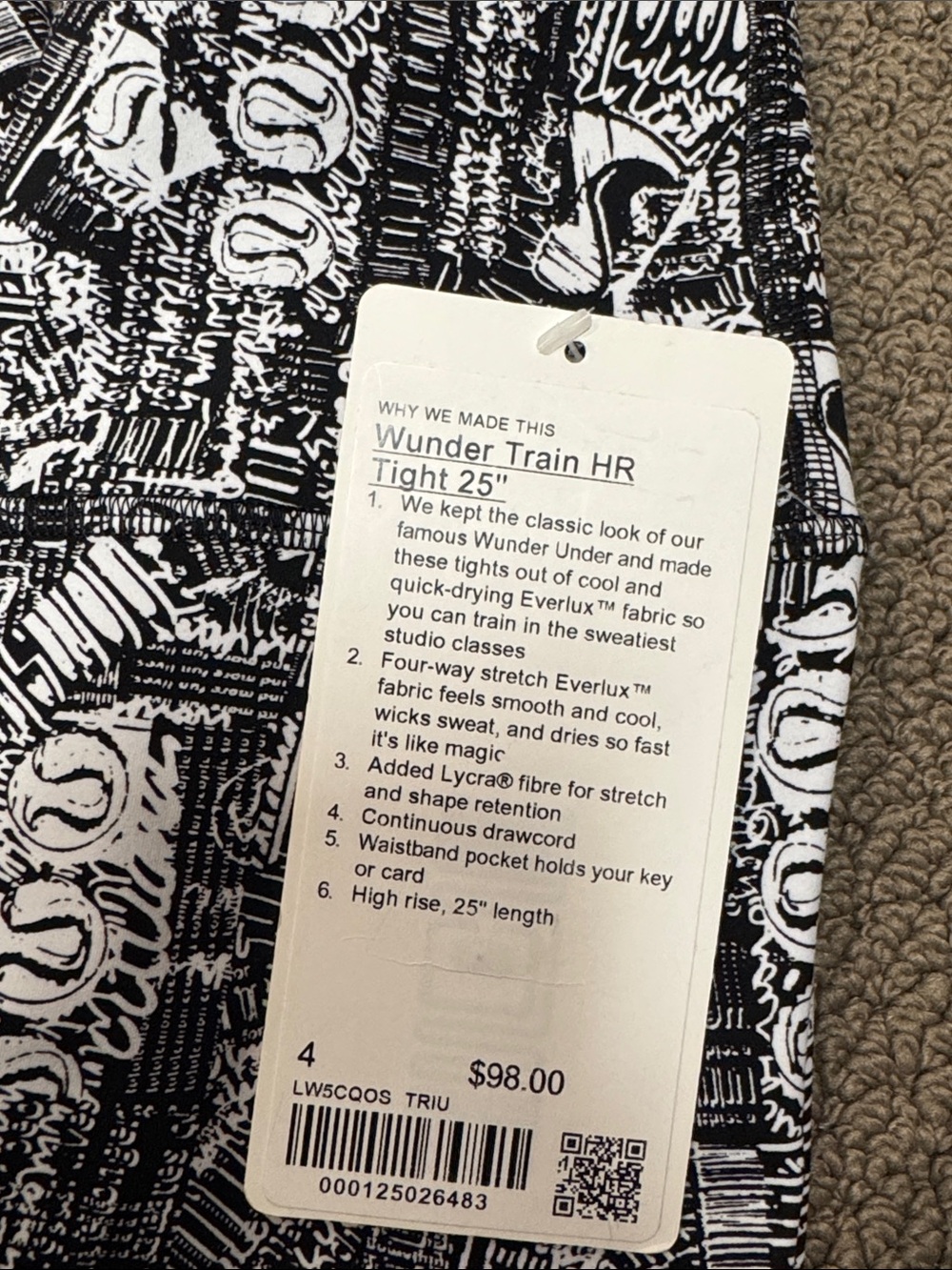 Lululemon Black & White Logo Print Leggings - Picture 2 of 4